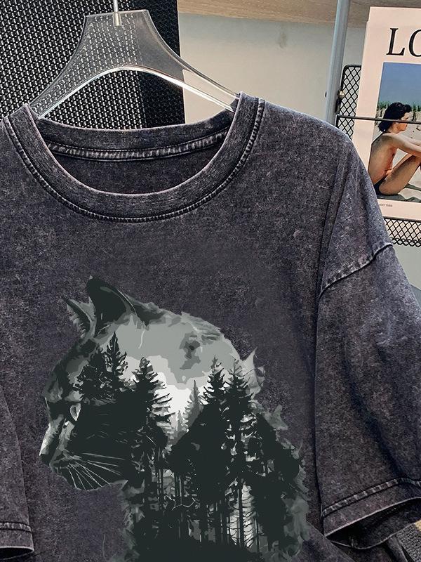 T-shirt da donna a maniche corte con stampa di lettere americane retrò effetto invecchiato Hip Hop