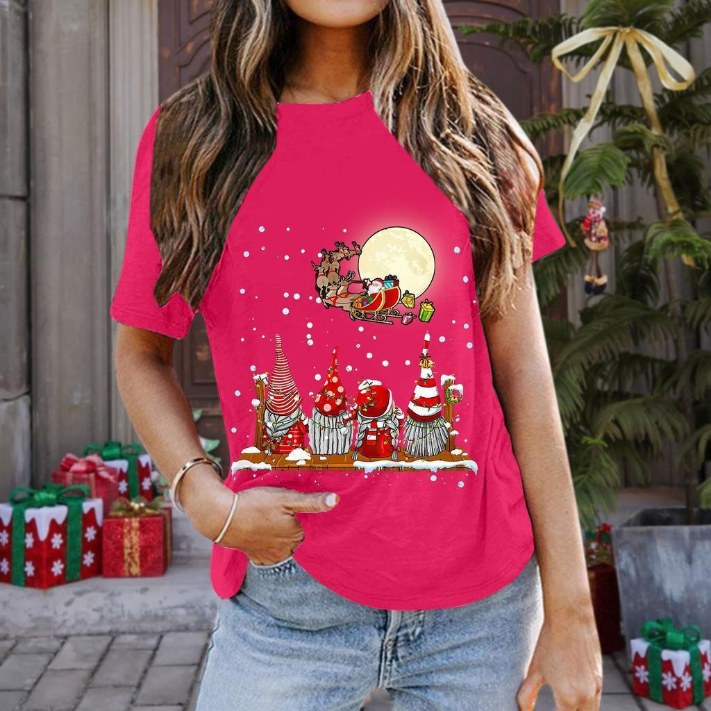 Summer Round Neck 3D Christmas Print Top Fashionable Casual Short Sleeved Women's T-shirts