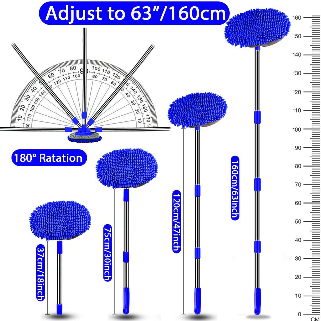 WillingHeart 160cm Car Wash Mop with Long Extendable Microfiber Car Wash Mop for Car 180 Degree Removable Car Wash for Interior Car Wash Dust Sponge
