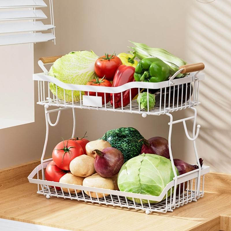 Space Saving Metal 2 Layer Produce Organizers With Rustproof Easy Cleaning Surfaces Home Storage Solution