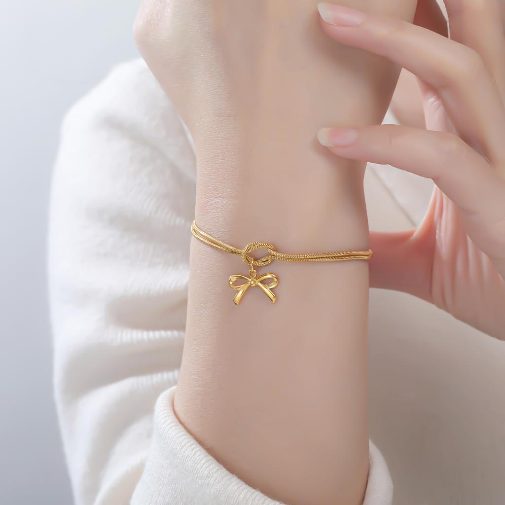 Cazador Gold Color Bowknot Love Knot Chain Bracelet Stainless Steel Trendy Bracelets for Women Girls Jewelry Mother's Day Gift