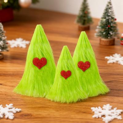 3 Stück Grün Fellige Weihnachtsbaumdekoration Fuzzy Elf Weihnachtsbaum Tischdeko Weiches Kunstfell Tischmittelstück für Wohnzimmer Zuhause Küche Schreibtischdeko