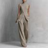 2026 European and American Drape Cotton and Linen Shirt Solid Color Fashion Temperament Sleeveless Trousers Suit