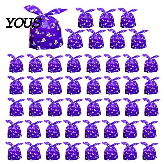 Small Candy Containers for Halloween Party 48 Pcs Bags, Kids Trick or Treat Goodie Cute Rabbit Cartoon Goody Bags Holiday Ear Plastic Gift Cookie,