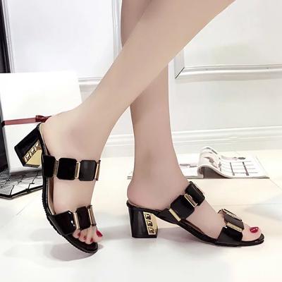 Ladies Mid-heel Fashion All-match Sandals and Slippers Open-toed Flat-bottomed Gladiator Sandals Women Sandals Women Flip Flops