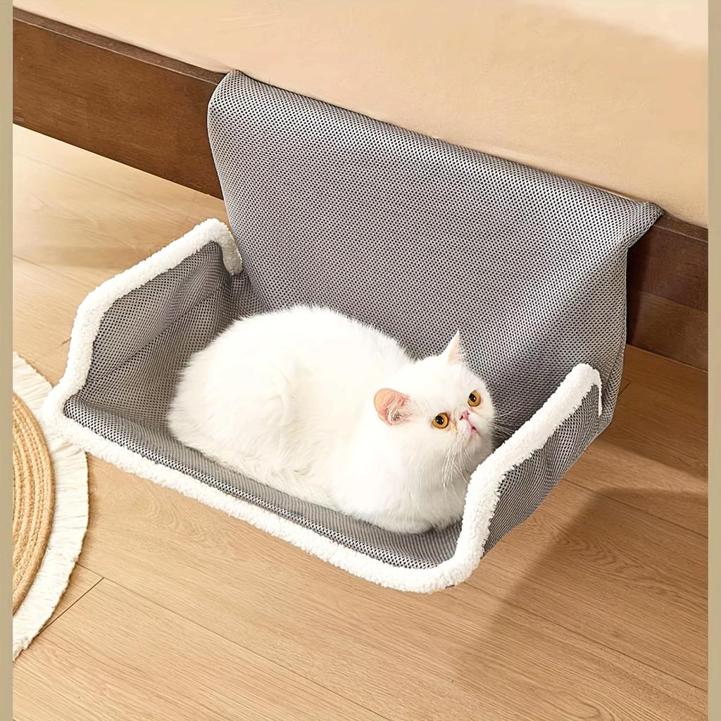 1pc Contemporary Style, All-Season Window Hanging Cat Bed - Soft Gray with White Edging, Perfect for Napping, Ideal for Bedside,Window Sill,or Balcony