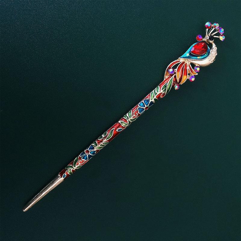Chinese Crystal Peacock Hairpin Retro Women's Enamel Cloisonn Is Handmade Jewelry Travel Photography Styling Tools Accessories