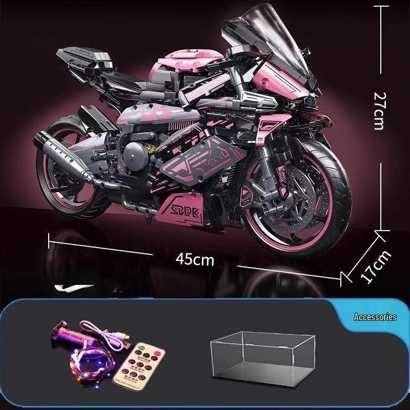 Compatible Pink BMW Motorcycle Model: Trendy Educational Toy for Boys - Lego Brick Assembly
