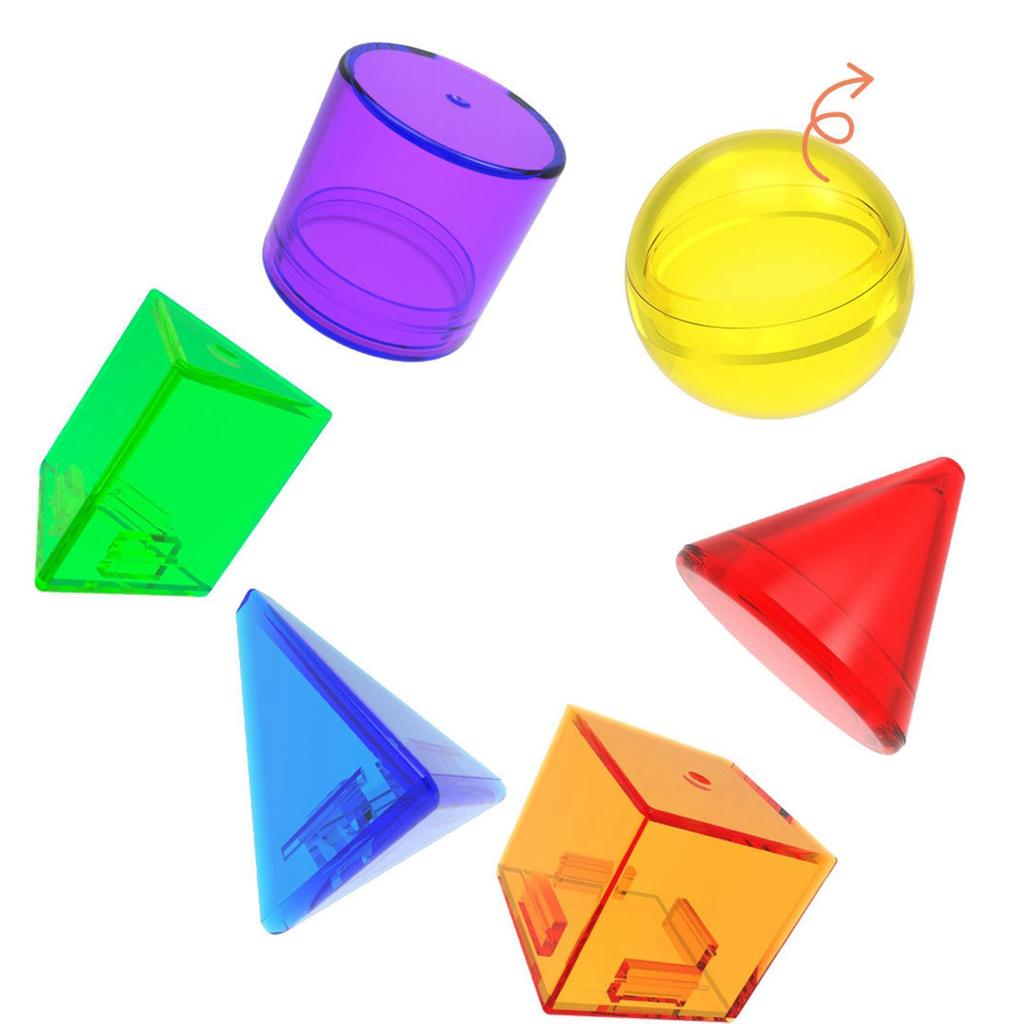 60Pcs Geometric Solids Shape Blocks 3D Shapes Colorful Educational Toy Translucent Pattern