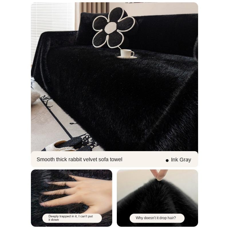 

Плюшевый чехол для дивана с кроликом, утолщенная плюшевая ткань с полным покрытием, 4 новых диванных подушки, осенне-зимний чехол, одеяла 180*130cm