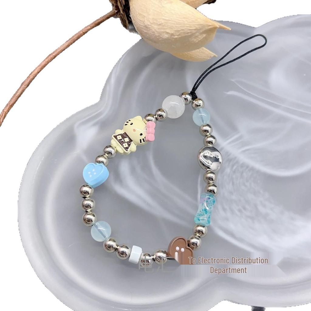 Alloy Kiki Cat Heart Phone Case with Camera Button, Journal Card Holder, and DIY Handmade Beaded Lanyard