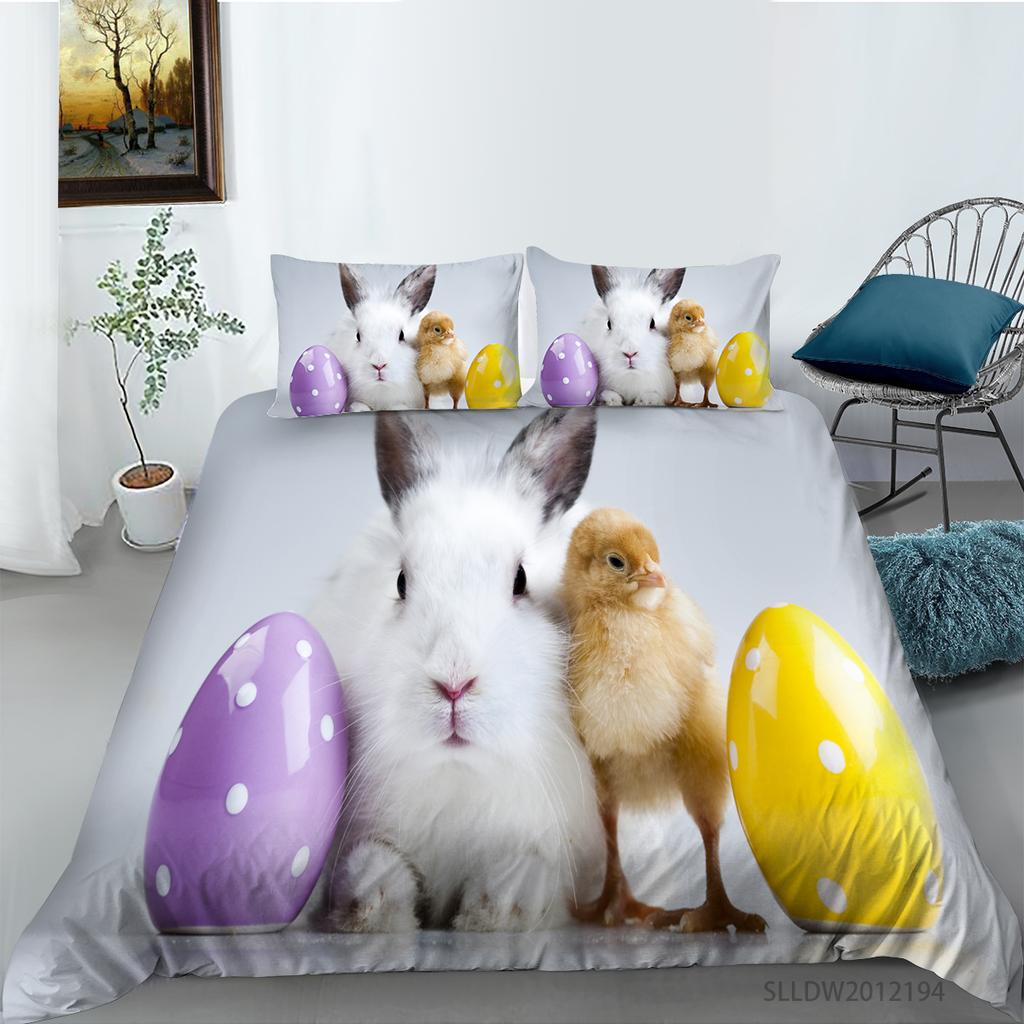 3D Easter Bedding Set Rabbit Down Duvet Cover 2/3 Pieces DE135 * 200 Animal Print Single Double Bed Soft Zipper Home Textile