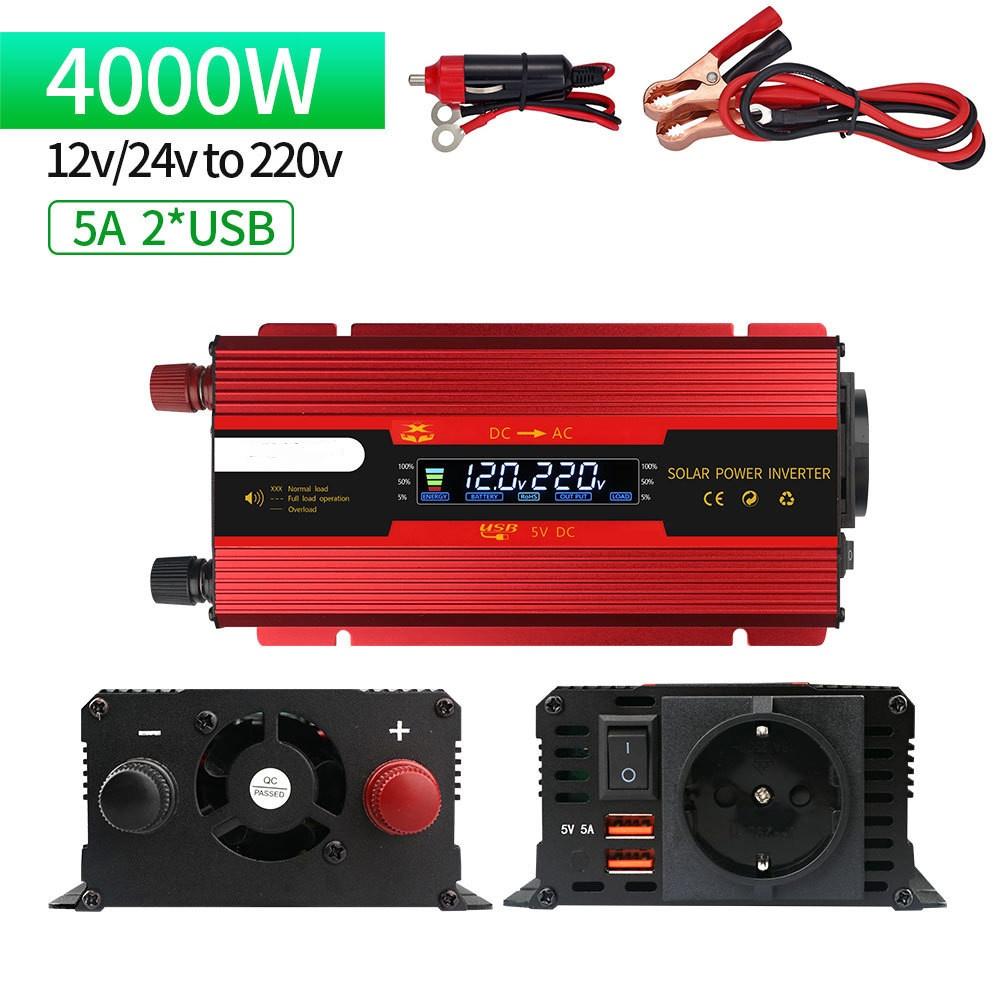 1000W/3000W/4000W/6000W Household Digital Display Voltage Transformer Intelligent Portable Car Inverter Solar Sine Wave Power Converter