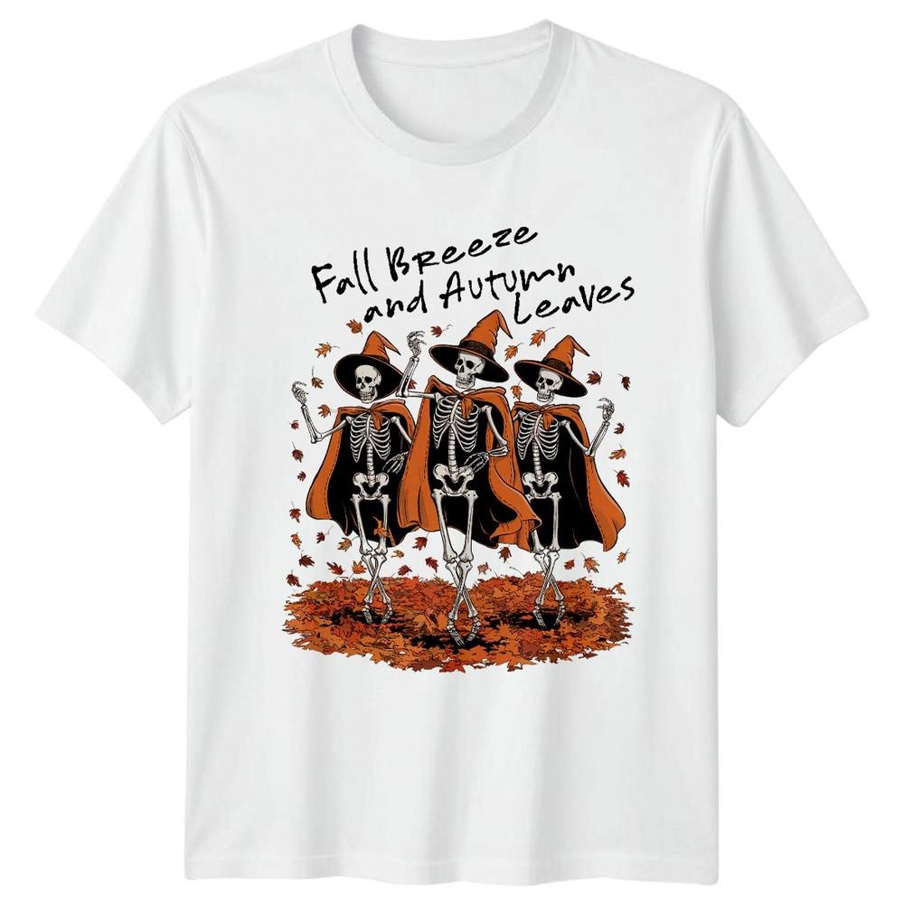 Fall Breeze And Autumn Leaves Halloween Skeleton Unisex Unisex Graphic Tee S