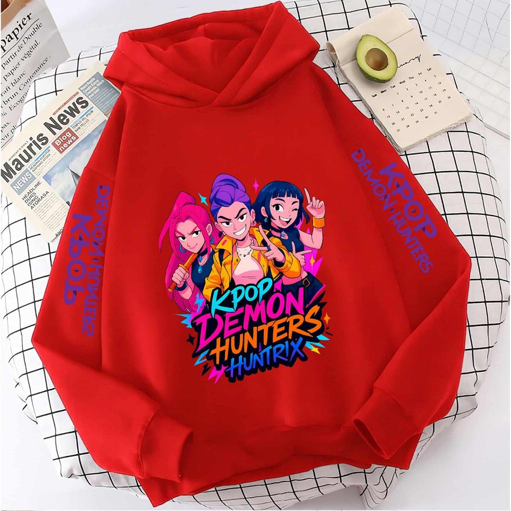 New KPop Demon Hunter Cartoon Girls Hoodies Children's Korean Wave Print Fashion Casual Tops Casual Girls Clothing Warm