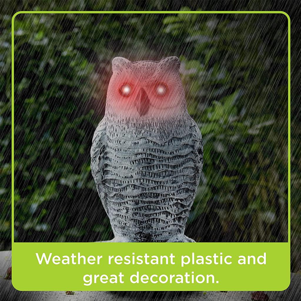 Owl Scare Bird Control Devices Waterproof Fake Owl Scarecrow with Flashing Eyes Frightening Sound Lifelike Owl Statue