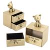 Tooth Box Metal Cute BearShape Storage Case with 2 Drawers for Children Growth Memorial Gift Jewelry Collection(Green Patina )