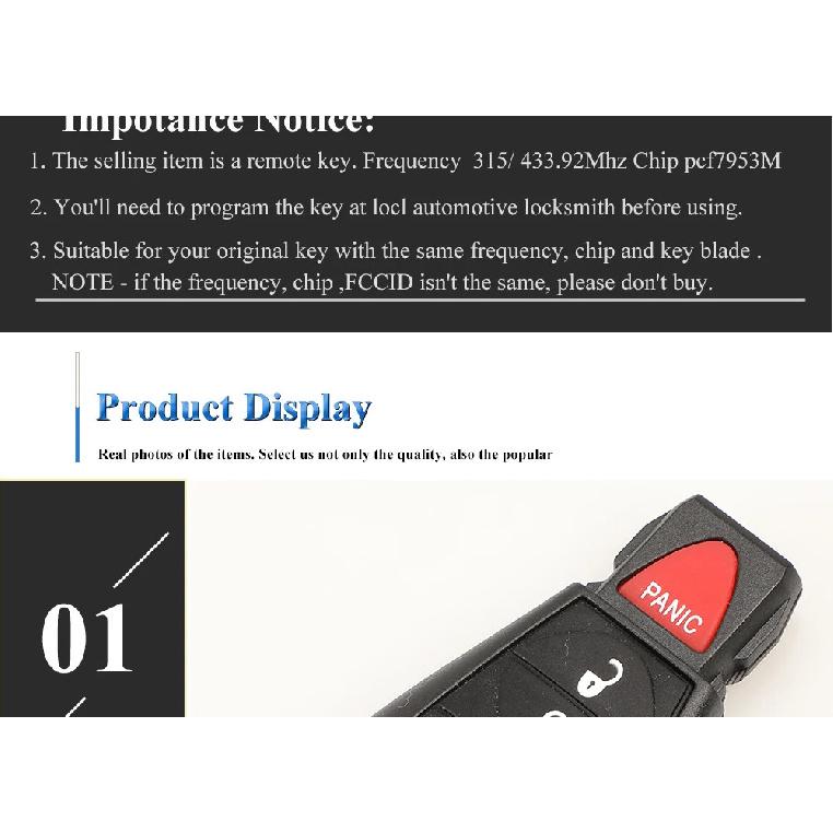 jingyuqin GQ4-53T 433MHz 4A Chip Fobik Remote Car Key fob for For Dodge RAM Jeep Cherokee Sport KL Chrysler Town & Country 2014+