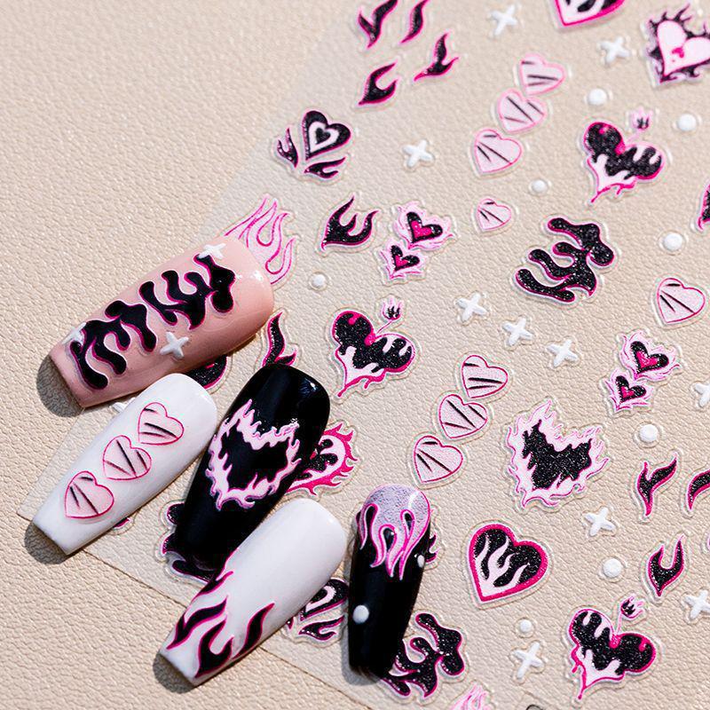

Skycricket Fiery Hot Girl Handmade Pink Embossed Grasshopper Nail Art Sticker Thorn Heart | [1 Sheet]