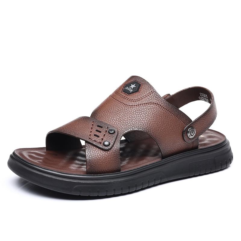 Fashion Fashion Men's Summer Shoes New Retro Leather Sandals Non-slip Beach Flats Dual-Purpose Male Slippers Travel Flip-flops Half Drag