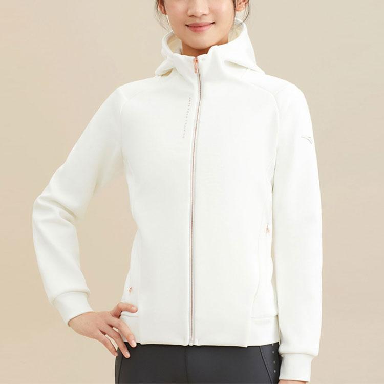 Anta Solid Color Zip-Up Hooded Fleece Jacket Women Jackets Paper-White 162347718-1