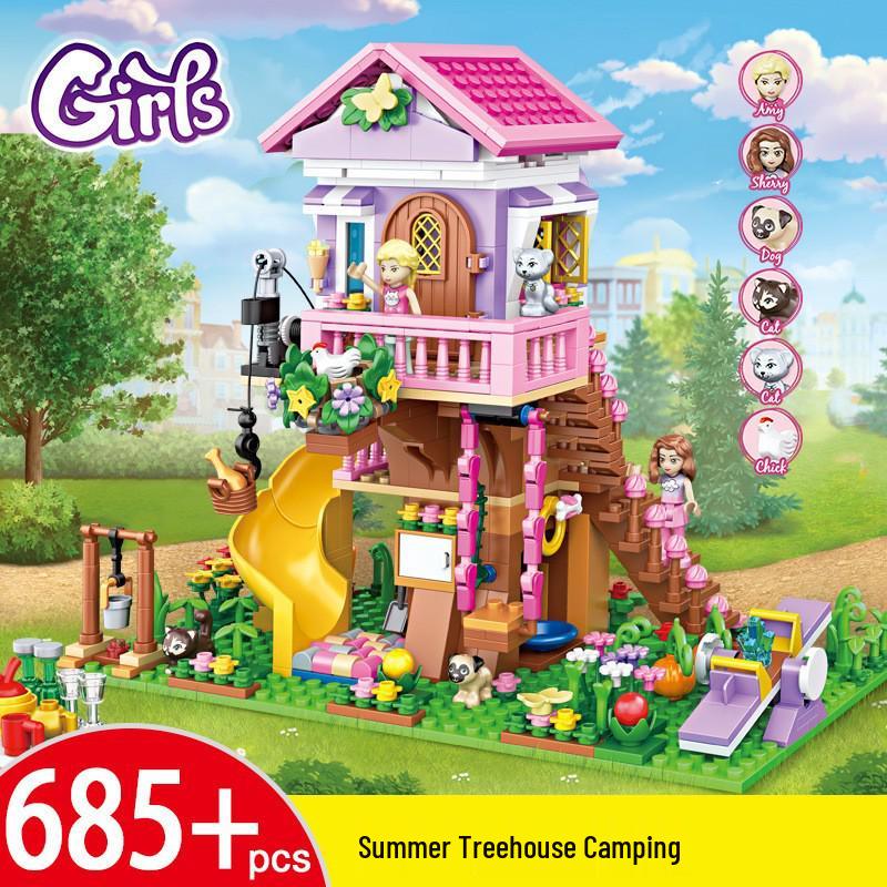 New Girls' Pink Princess Castle Treehouse Building Blocks Model