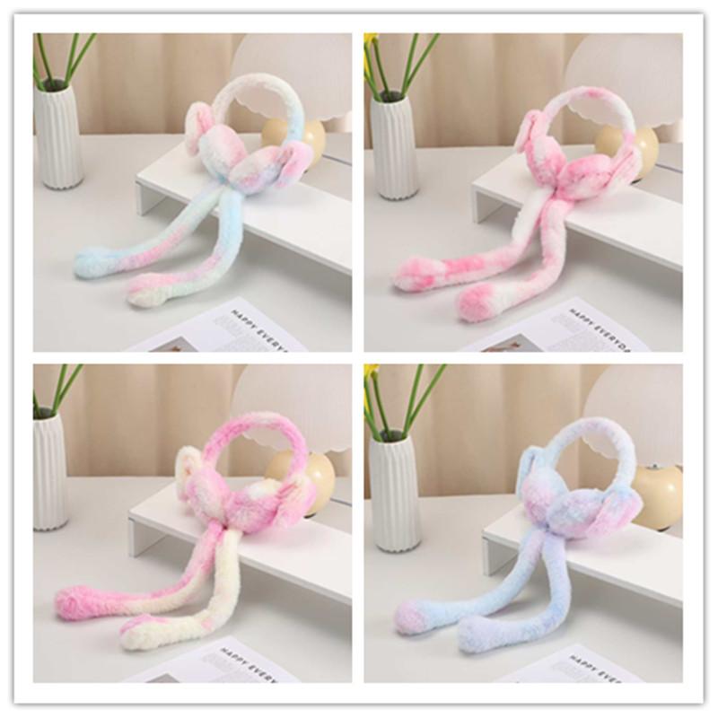 Colorful Moving Bunny Ear Muffs for Girls - Manual Posable Floppy Ears Soft Plush Windproof Winter Ear Warmers
