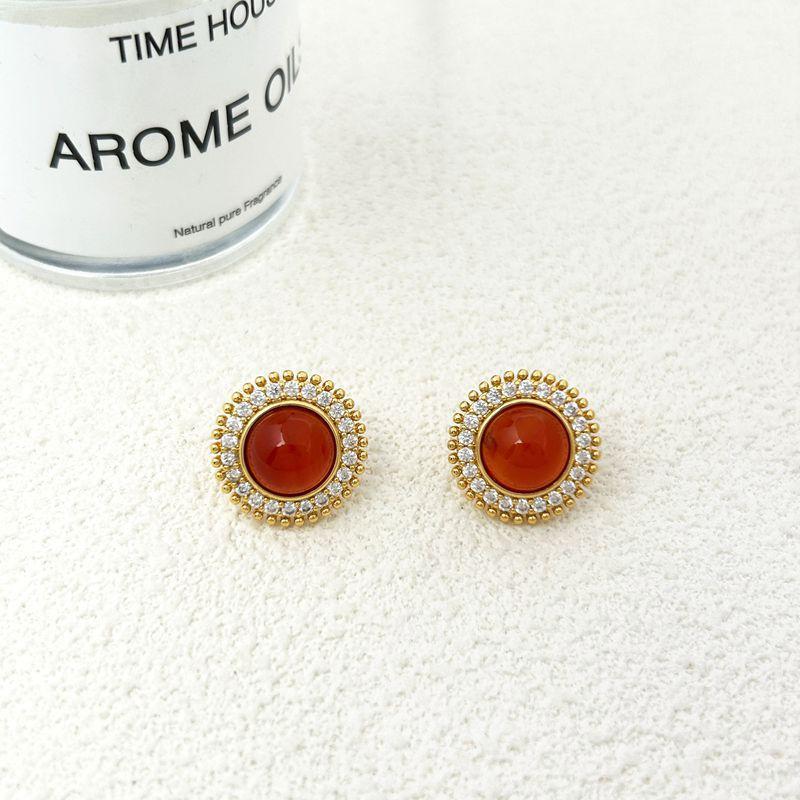 Retro Light Luxury High-End Earrings Simple Geometric Round Light Luxury Stud Earrings Fashion Earrings
