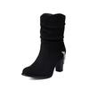 Fashion Pleated Mid-calf Boots For Women Shoes Block Heeled Chain Ankle Boots Casual Women's Autumn Winter Shoes Black Leopard Size35-48