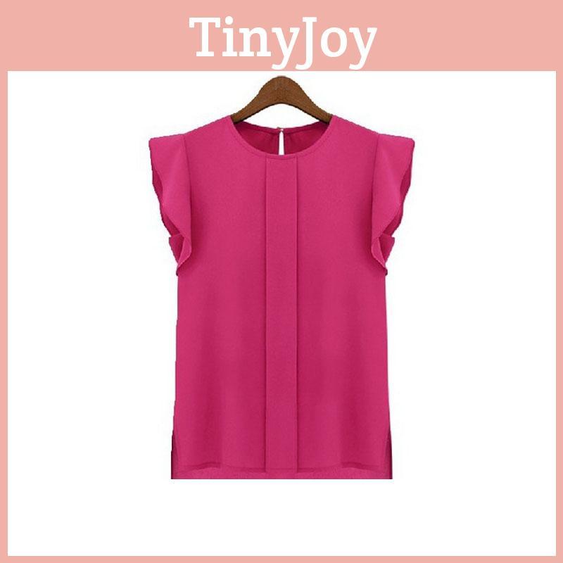 Elegant Womens Sleeveless Chiffon Tops With Timeless Design In Blue Green Red