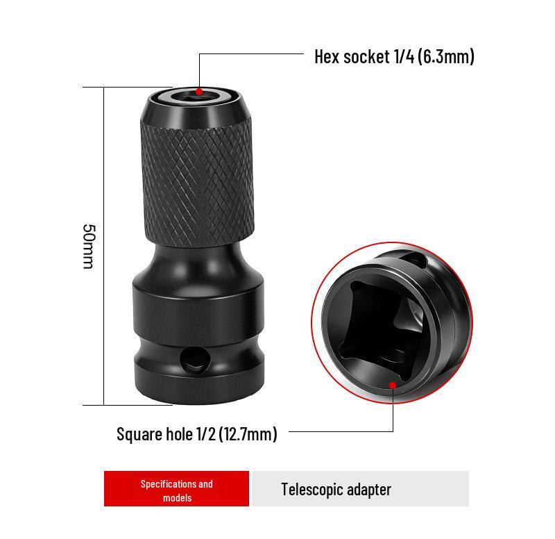 Electric Drill Bit Adapter: 1/2 to 1/4" Telescopic Wrench Extension Bar