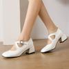 White Women Pumps Square Toe Non-slip Buckle Strap High Block Heel Plus size 45 48