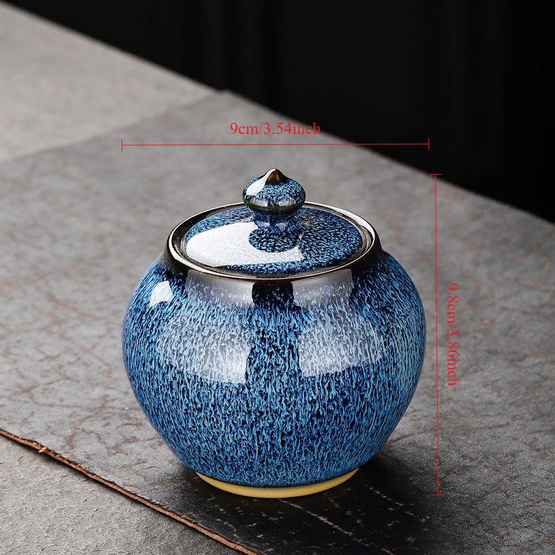 Painted Texture Tea Canister Sealed Ceramic Tea Caddy Storage Jar with Lid Coffee Table Desk Decoration General Jar Candy Can