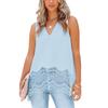 2023 Sommer V-Ausschnitt Chiffon Mode für Frauen Spitze Ärmelloses Shirt Einfarbig Locker Lässig Elegant und Jugendlich Top Blusen 25466