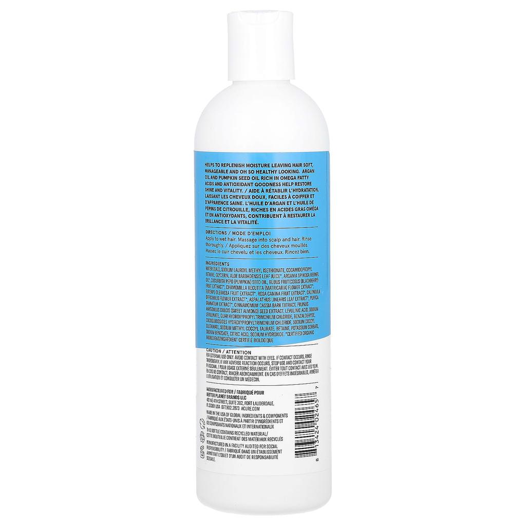 ACURE Nourish + Restore Shampoo, Suitable for All Hair Types, Argan Oil and Pumpkin Seed Oil, 12 Fl Oz (354 Ml)