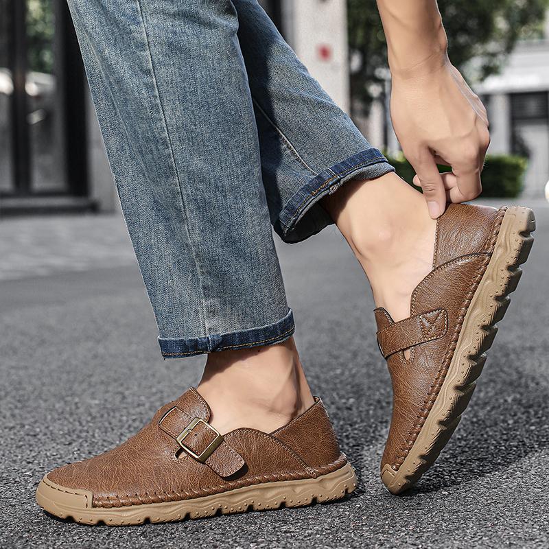 Men's Casual Leather Sneakers Handmade Outdoor Low-top Shoes