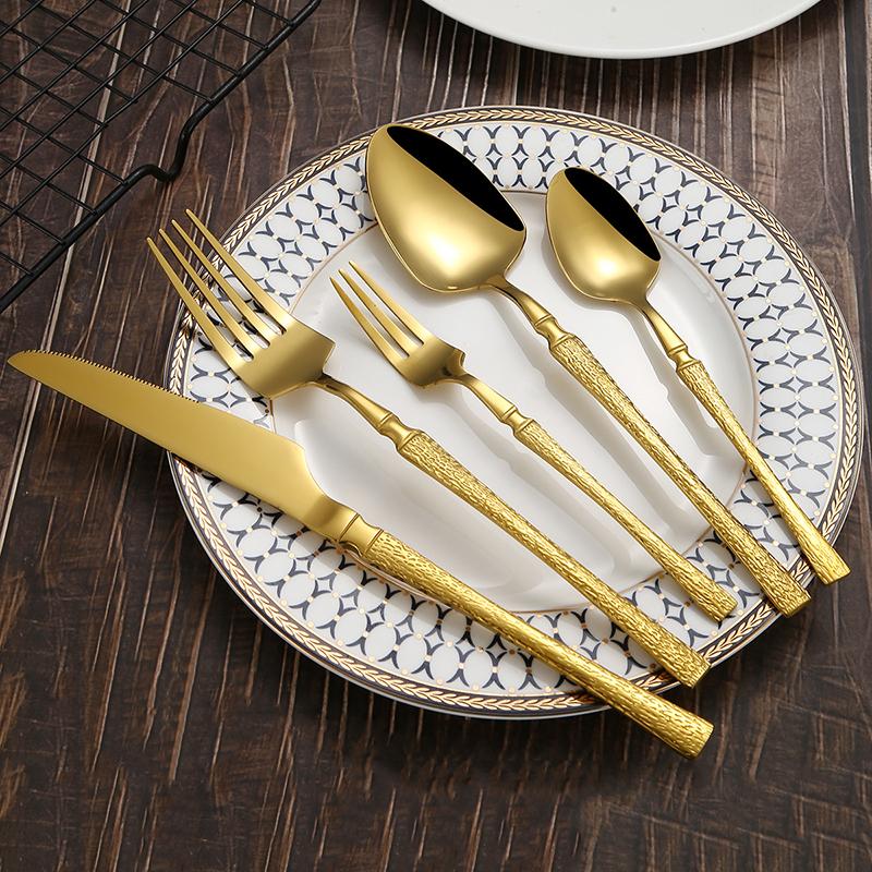 6/30pcs Golden Waist Knife, Fork and Spoon Stainless Steel Tableware Set Dessert Fork and Spoon Steak Knife, Fork and Spoon
