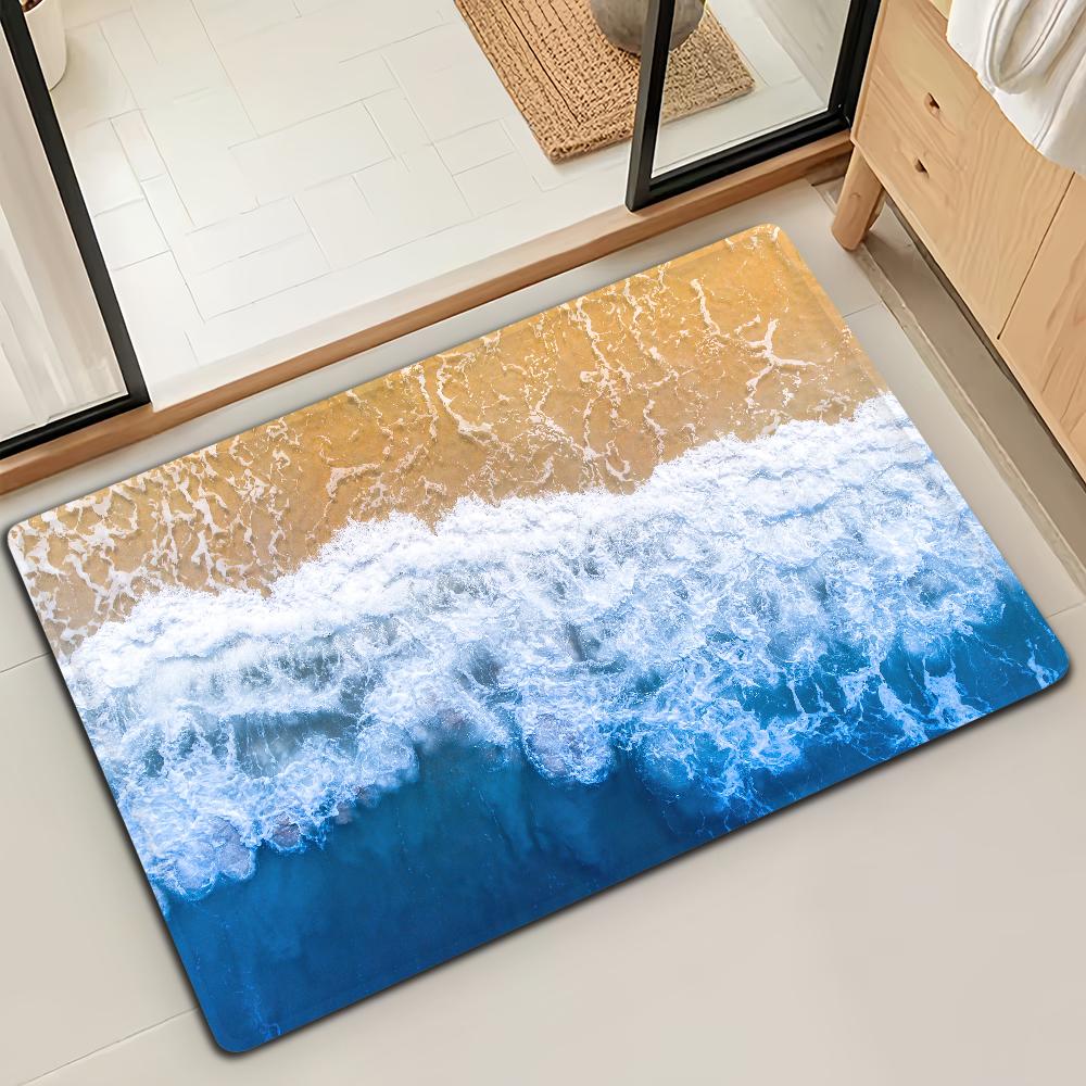 Ocean Spring Beach Wave Summer Door Mat Bath Microfiber Decorative Versatile Flannel Floor Mat Quick Dry Absorbent Non-slip Sole