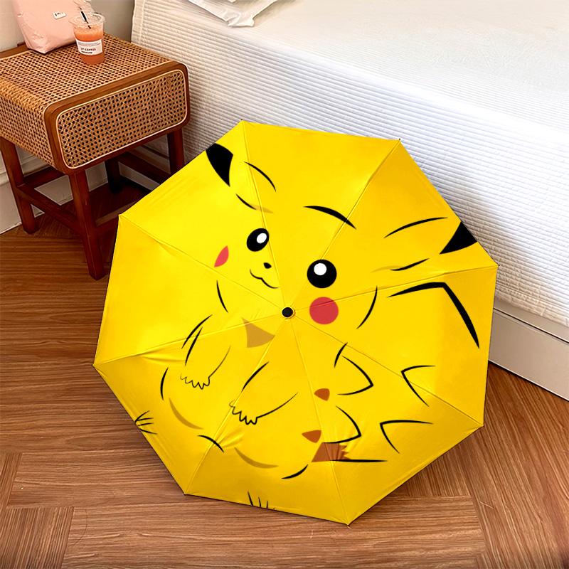 Happy Pikachu Pattern, Automatic Folding Umbrella, Portable and Foldable Design, 8 Ribs, a Christmas or Birthday Gift.