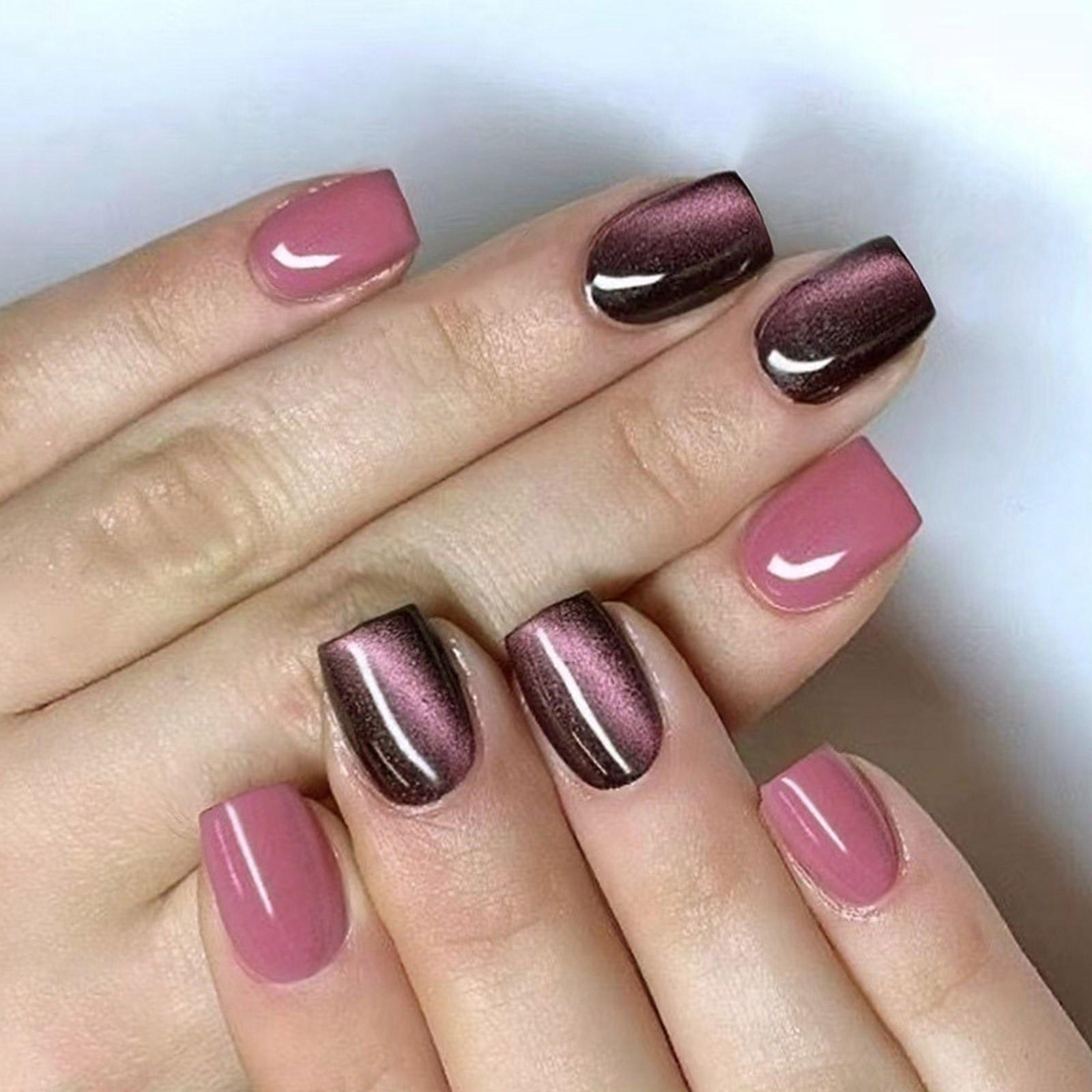 

24 шт. кошачий глаз накладные ногти многоразовые искусственные ногти короткие полное покрытие наклеиваемые на ногти глянцевые накладные ногти для женщин