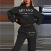 MILANO Plus Size Trendy Fleece Sweatshirt Set with Letter Print for Women