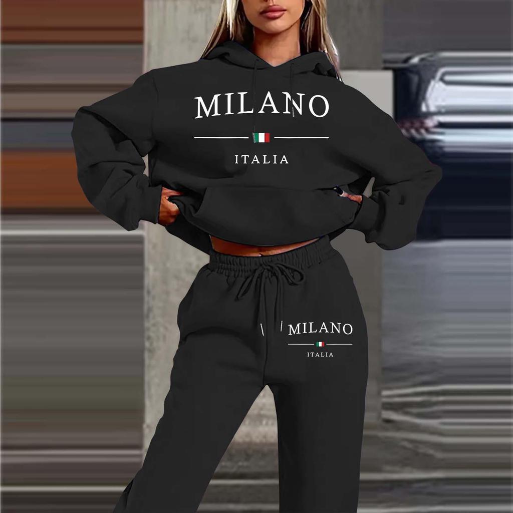 MILANO Plus Size Trendy Fleece Sweatshirt Set with Letter Print for Women