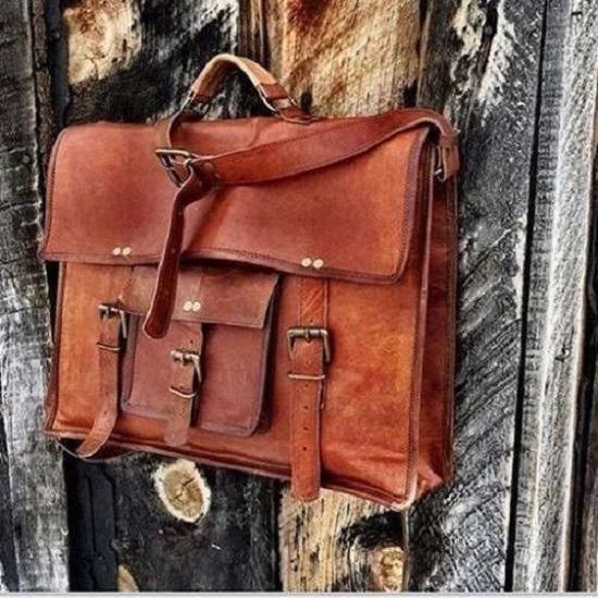 

Мужской винтажный кожаный портфель-сатчел, сумка-мессенджер для ноутбука через плечо, школьная сумка 16 x 12 x 5 in