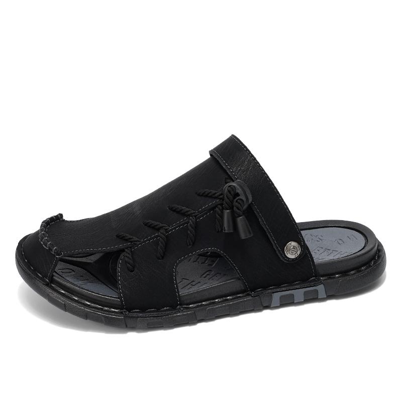 Fashion Summer Men Casual Leather Slippers Flip-flops Retro Wear Muller Half Drag Fashion Casual Beach Sandals Dual-Purpose Half Shoes