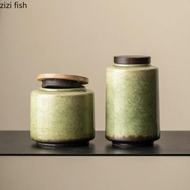 Retro Creative Ceramic Tea Caddies Sealing Jar Tea Storage Jar Tea Table Storage Decoration Household Ceramic Storage Container