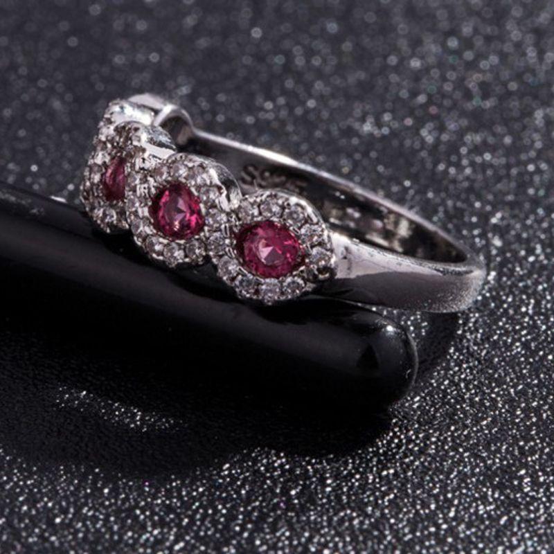 Stunning Ruby Right Hand Ring Silver Eternal Bridal Band For Women