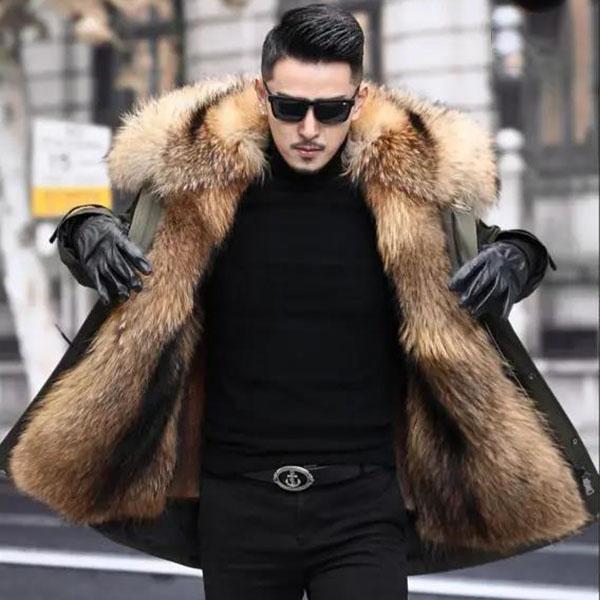 Winter High-end Warmth Imitation Fur Raccoon Fur Liner Mid-length Mink Fur Plus Velvet Thick Mink Casual Men's Clothing Parka Coat