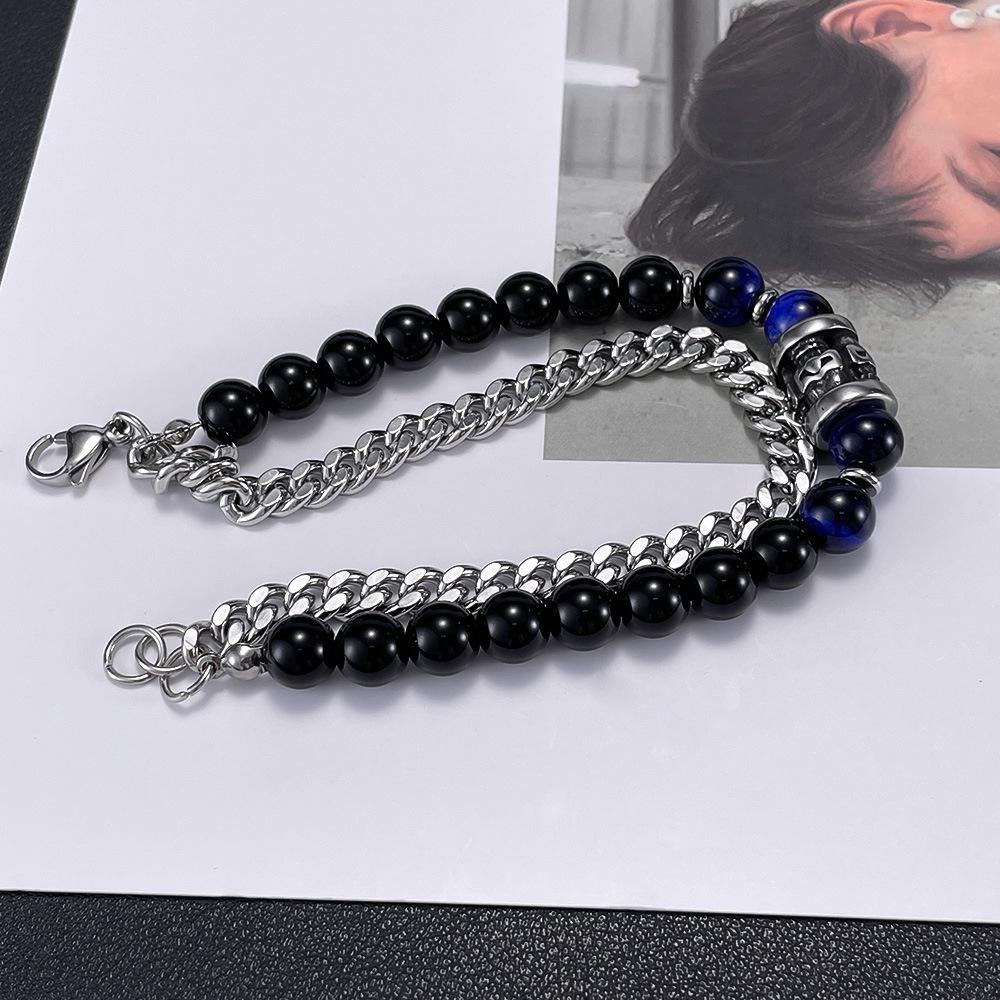 Double Layer Punk Black Agate Bracelets Stainless Delicate Blue tiger Eye Bracelet Unisex Jewelry Accessories Bead ALN2601001498