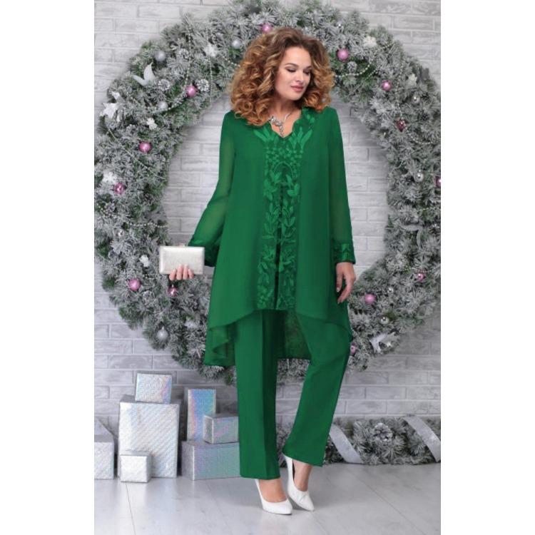 New Plus Size Women 3 Pieces Patchwork Embroidery Evening Dress Set Slim Fit Cocktail Party Formal Occasion
