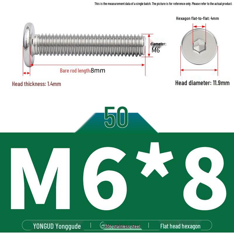 304 Stainless Steel Ultra-Thin Flat Head Hex Socket Bolt, M2-M12